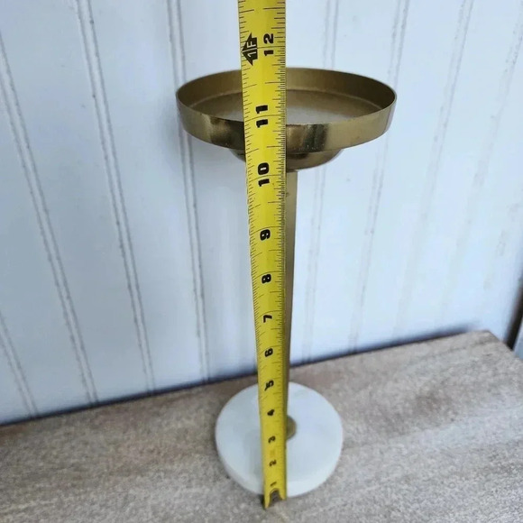 11" Brass Gold Candle Holder With Marble Base Single Decor Tabletop R12 - Picture 7 of 9